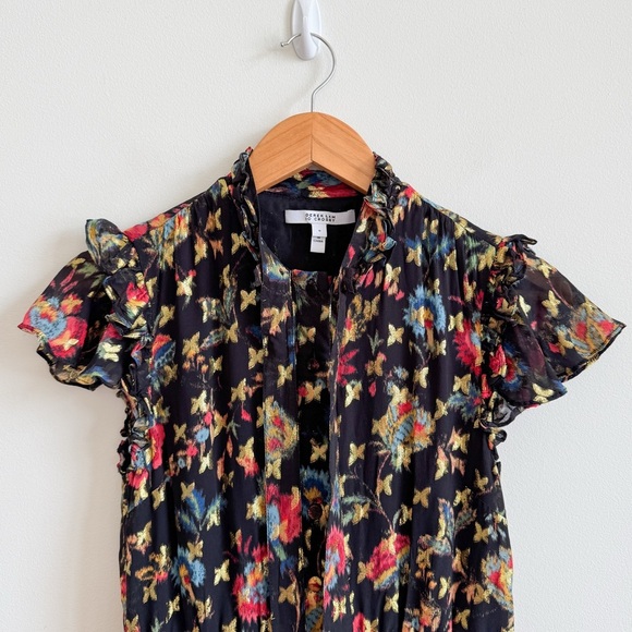 DEREK LAM 10 CROSBY • Edith Ruffled Floral Mini Dress in Black - Picture 5 of 15